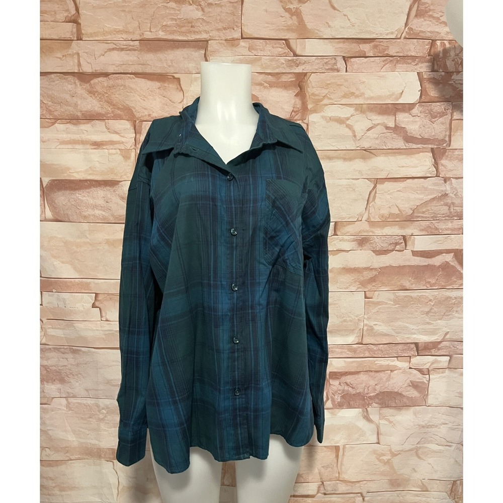Time & Tru  Button-up Shirt Multi Plaid,‎ Long Sleeves Sz 2X